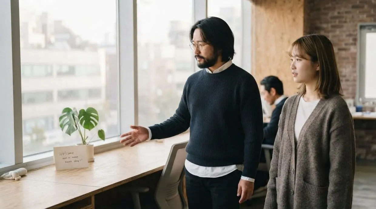 새 구성원에게 자리를 안내하는 모습
